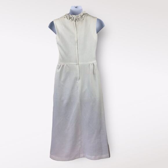 Vintage 60’s 70’s Silver Ruffle Neck Evening Dress 8 - Picture 2 of 7